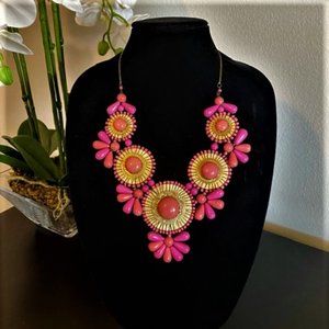 Coral and Pink Flower Necklace